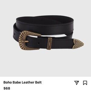 Boho Babe Black Leather Belt Size Large